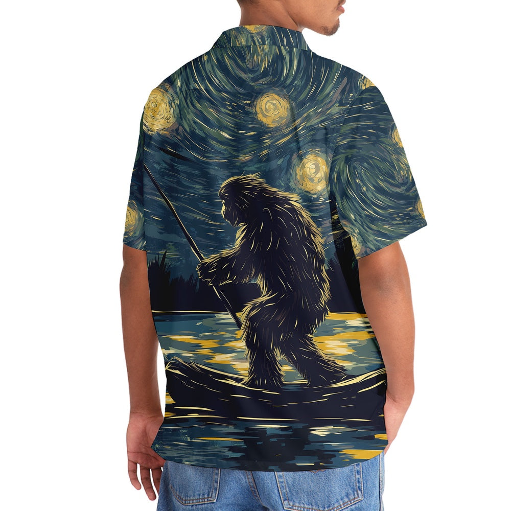 Bigfoot Starry Night Sasquatch Van Gogh Painting Art Hawaiian Shirt, Funny Hawaiian Shirt, Cool Hawaiian Shirts, Best Hawaiian Shirts