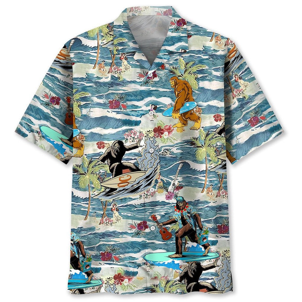 Bigfoot Surfing Hawaiian Shirt, Funny Hawaiian Shirt, Cool Hawaiian Shirts, Best Hawaiian Shirts