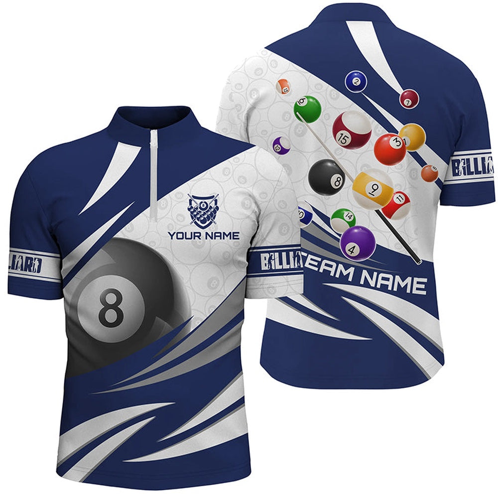 Billiard Polo Shirts, 3D 8 Ball Pool Billiard Balls Personalized Billiard Polo Shirts Custom Blue Billiard Jerseys, Billiards Team Shirts