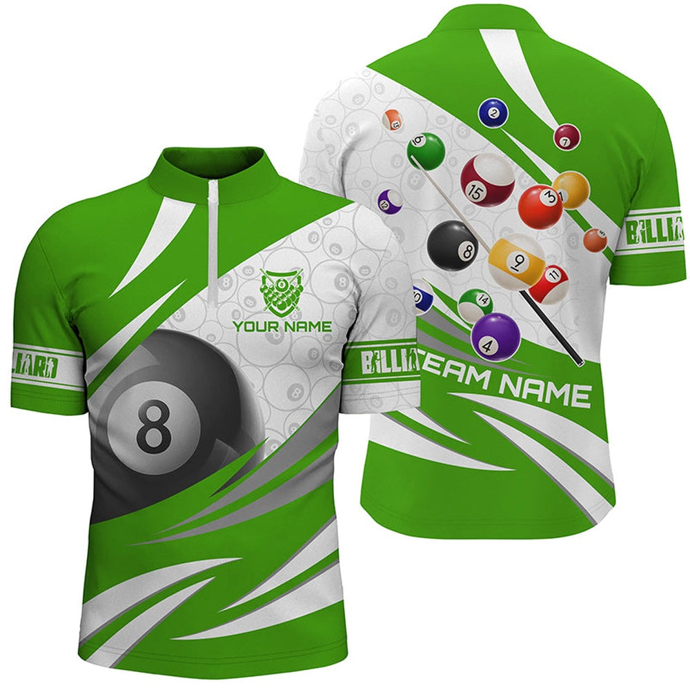 Billiard Polo Shirts, 3D 8 Ball Pool Billiard Balls Personalized Billiard Polo Shirts Custom Green Billiard Jerseys, Billiards Team Shirts