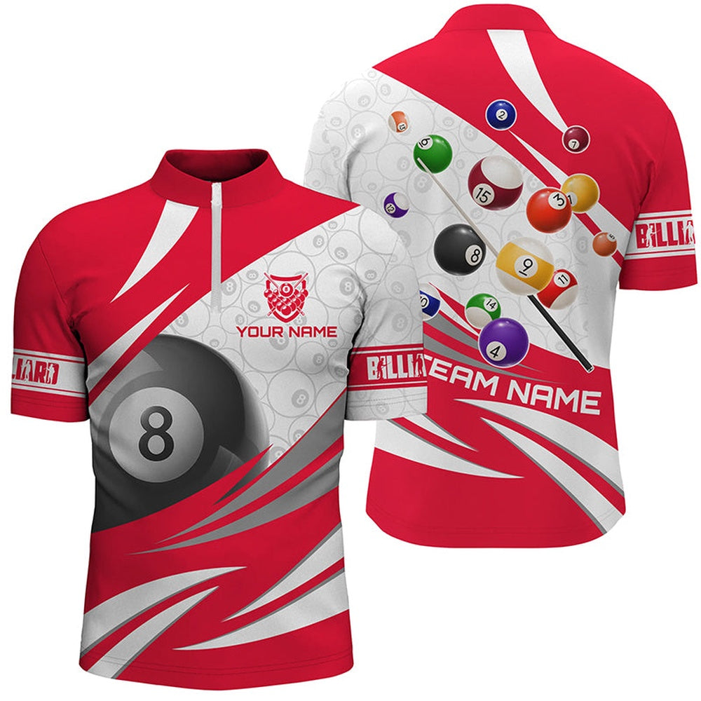 Billiard Polo Shirts, 3D 8 Ball Pool Billiard Balls Personalized Billiard Polo Shirts Custom Red Billiard Jerseys, Billiards Team Shirts