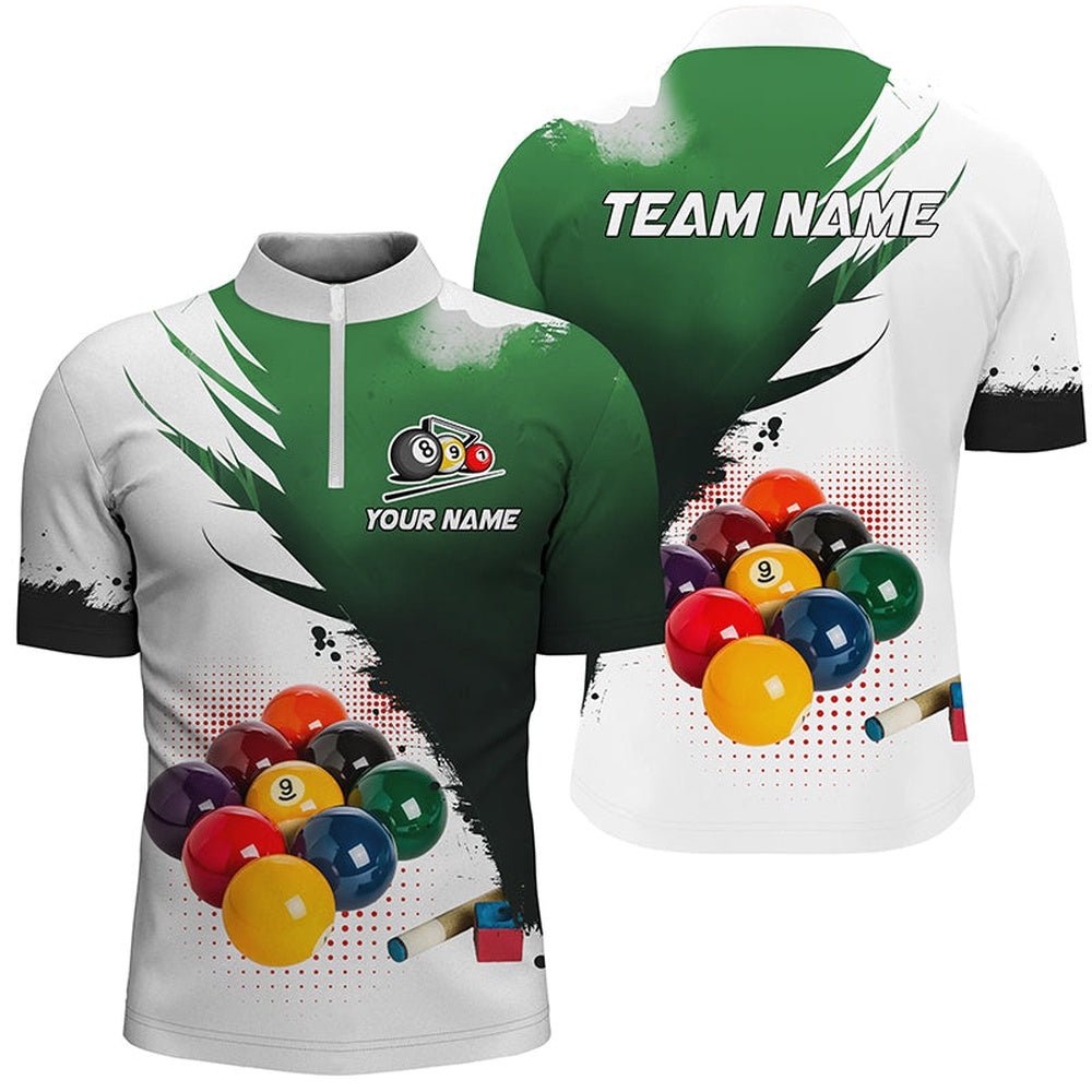 Billiard Polo Shirts, 3D 9 Ball Pool Billiard Jerseys Polo & Polo Shirts Custom Billiard Team Shirts Green, Billiards Team Shirts