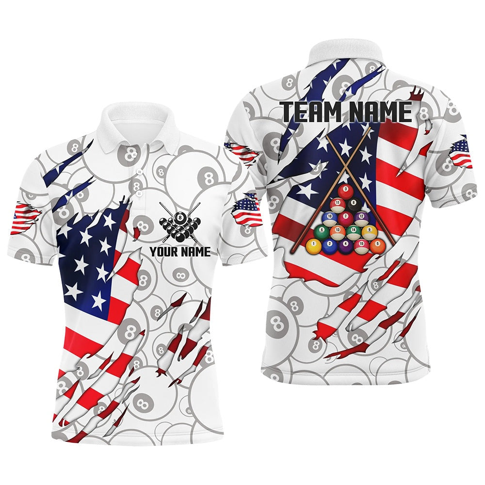 Billiard Polo Shirts, 8 Ball Pattern US Flag Custom Billiard Polo Shirts, Custom Pool Billiard Balls Jerseys, Billiards Team Shirts