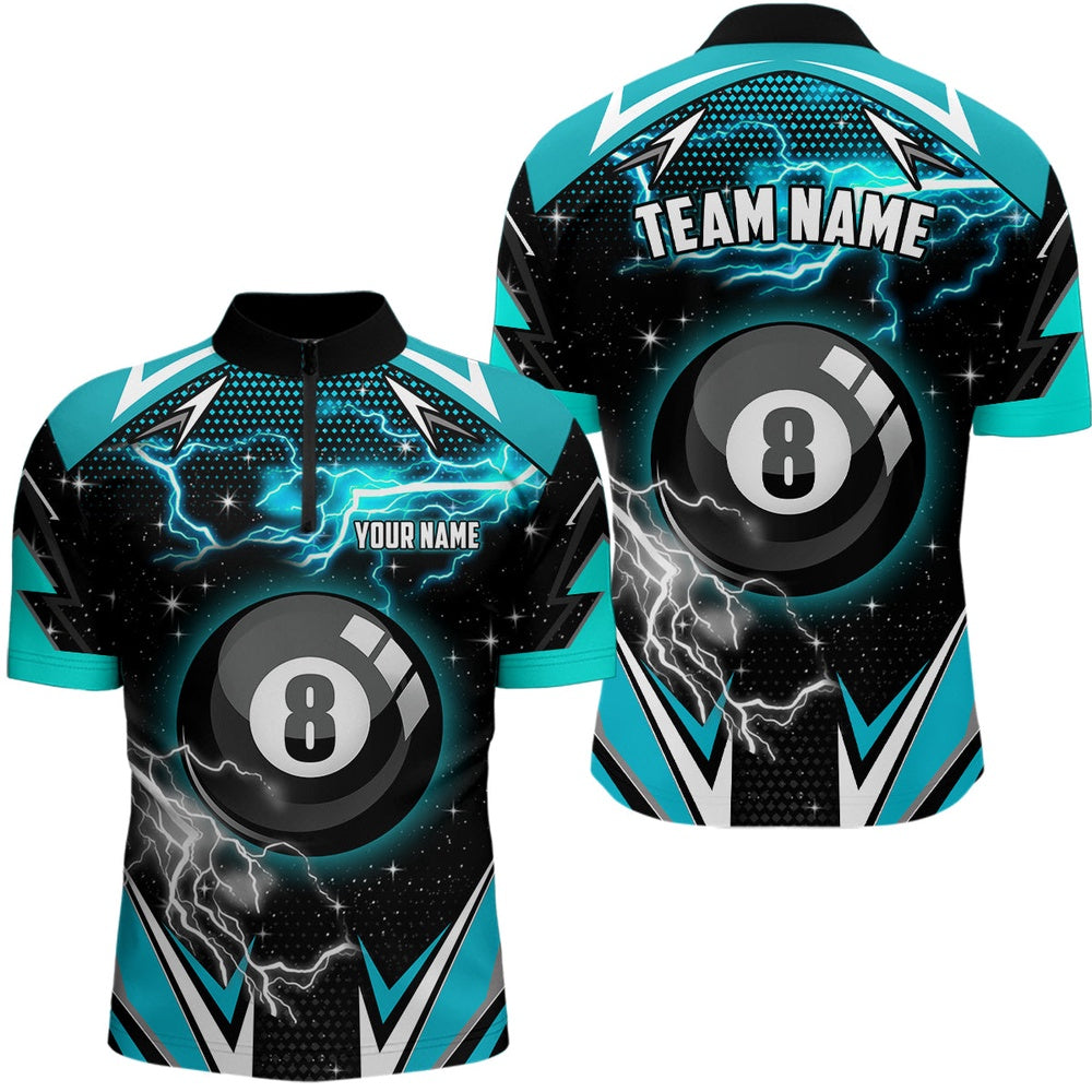 Billiard Polo Shirts, 8 Ball Pool Billiard Jerseys Custom Turquoise Billiard Shirts Team League Pool Jerseys, Billiards Team Shirts
