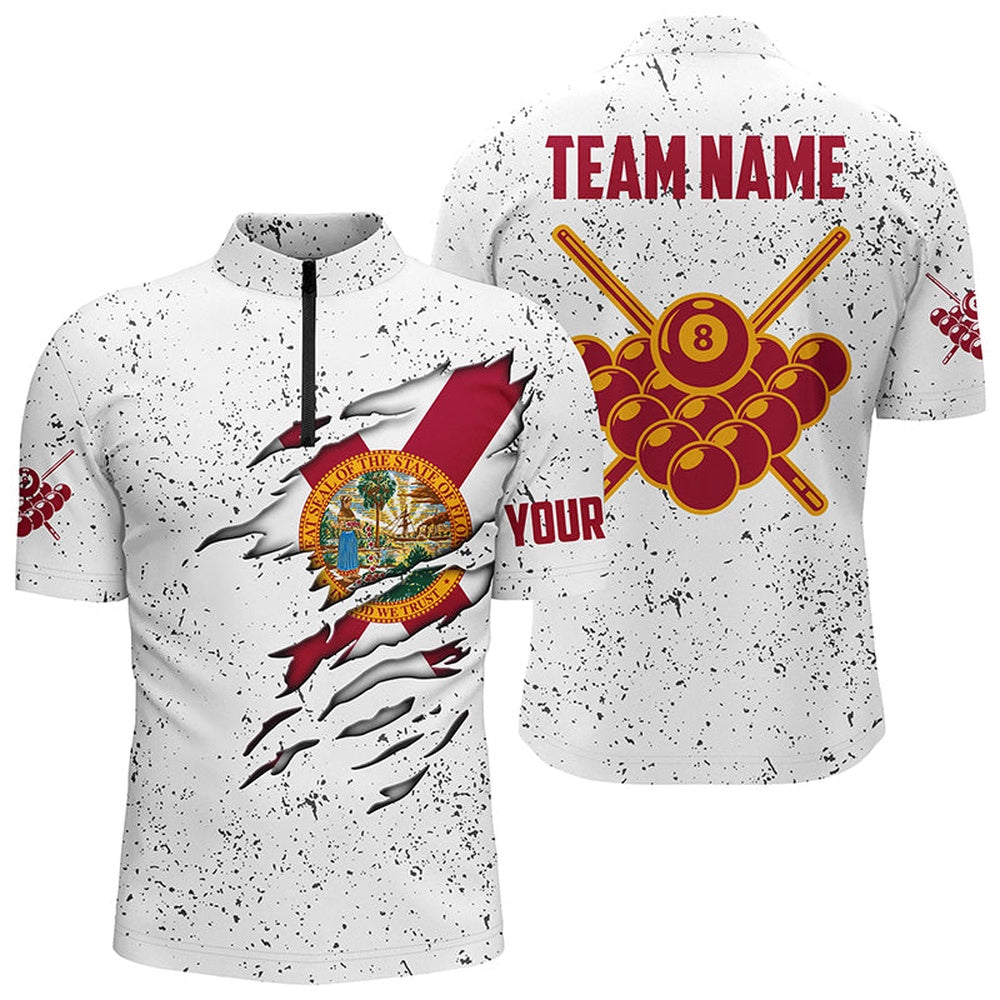 Billiard Polo Shirts, 8 Ball Pool Florida Flag Personalized Billiard 'S Shirts Custom 8 Ball Pool Polo Shirts, Billiards Team Shirts