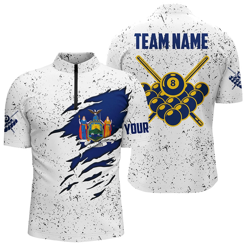 Billiard Polo Shirts, 8 Ball Pool New York Flag Personalized Billiard 'S Shirts Custom 8 Ball Pool Polo Shirts, Billiards Team Shirts