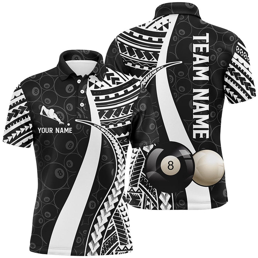 Billiard Polo Shirts, BW Tribal Custom Billiard 3D Polo Shirts, Personalized 8 Ball Pattern Billiards Jerseys, Billiards Team Shirts