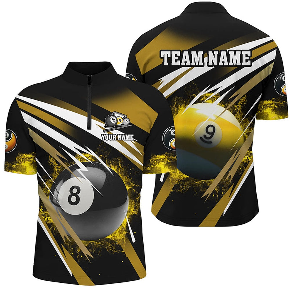 Billiard Polo Shirts, Billiard 8 Ball & 9 Ball Fire Polo Shirt Custom Billiard Jersey Attire Yellow, Billiards Team Shirts