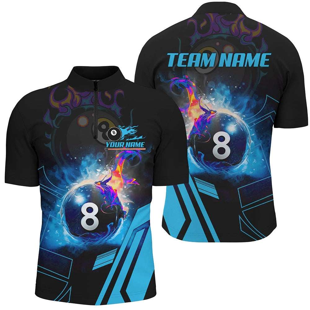Billiard Polo Shirts, Billiard 8 Ball Flame Blue Version 3D Printed Polo Shirts Best Custom Pool Team Jerseys Shirts, Billiards Team Shirts