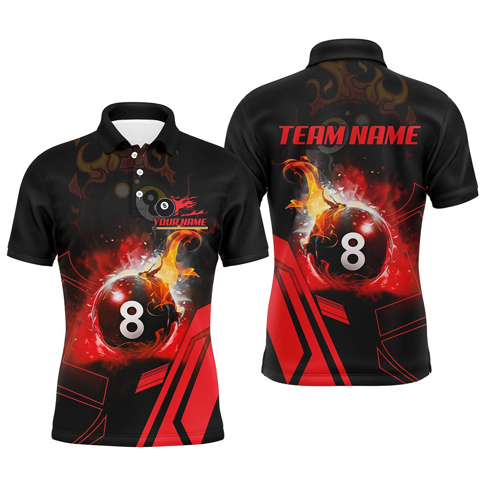 Billiard Polo Shirts, Billiard 8 Ball Flame Red Version 3D Printed Polo Shirts Best Custom Pool Team Jerseys Shirts, Billiards Team Shirts