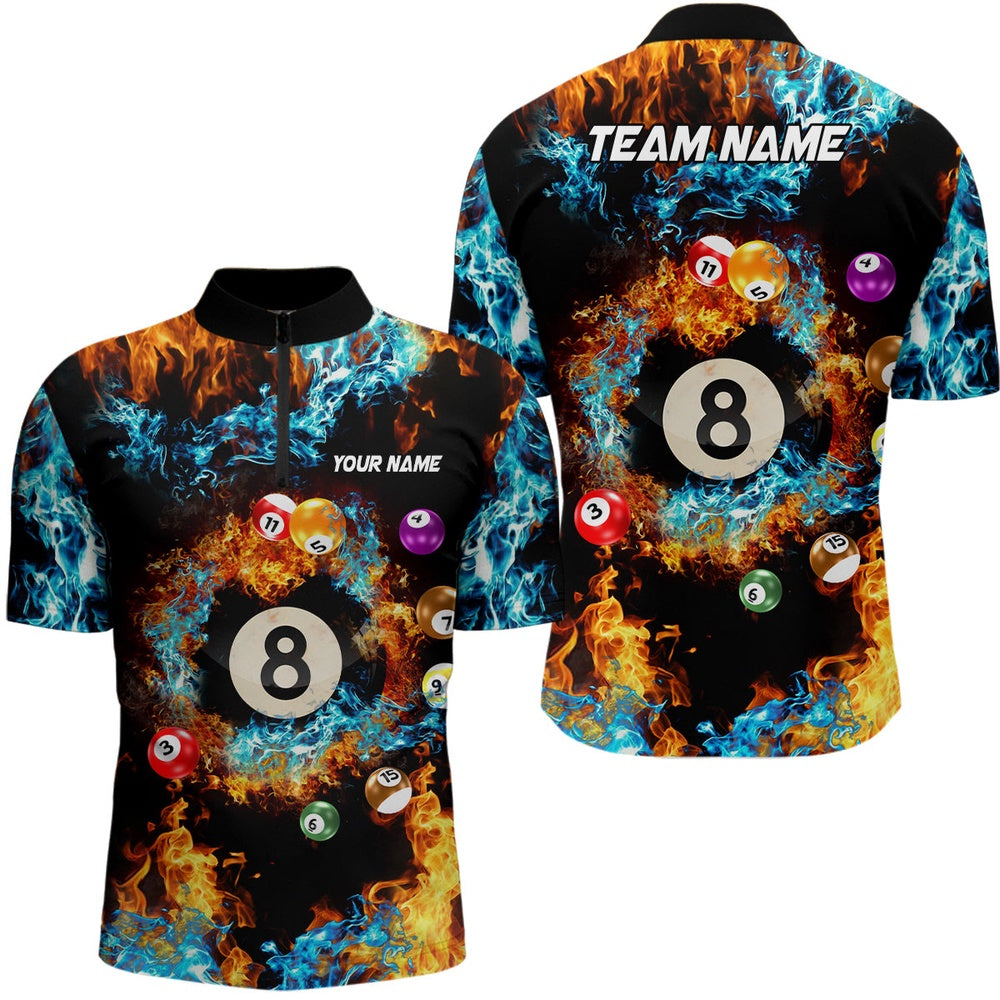 Billiard Polo Shirts, Billiard Balls In Water Fire Personalized 3D Polo Shirts Custom 8 Ball Pool Team Shirts, Billiards Team Shirts