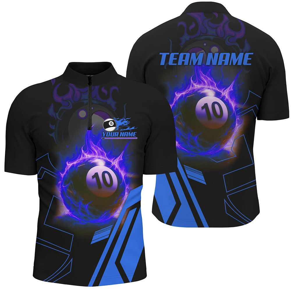 Billiard Polo Shirts, Billiard Flaming 10 Ball Pool 3D Printed Polo Shirts, Best Custom Pool Team Jerseys Shirts, Billiards Team Shirts