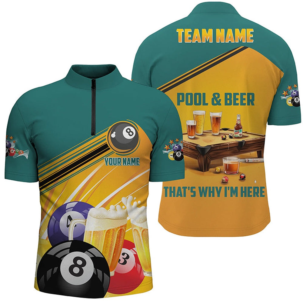 Billiard Polo Shirts, Billiard Pool And Beer That'S Why I'M Here Custom Polo Shirt Funny Pool Shirts, Billiards Team Shirts