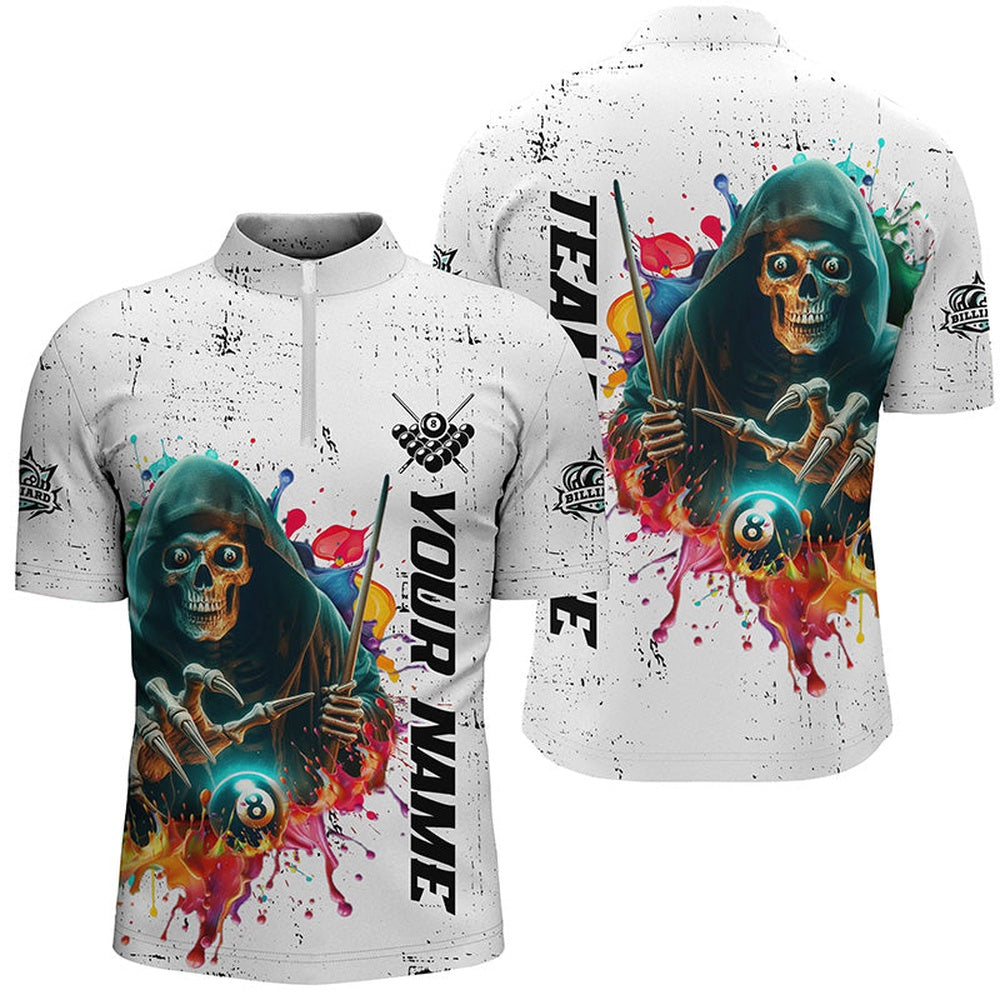 Billiard Polo Shirts, Billiard Skeleton Colorful Grunge Style Personalized Polo Shirts, Best Billiard Attire Design, Billiards Team Shirts