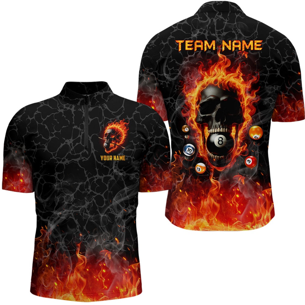Billiard Polo Shirts, Billiards 8 Ball Flame Skull Fire Custom Pool Shirts, Unique Team League Billiard Jerseys, Billiards Team Shirts