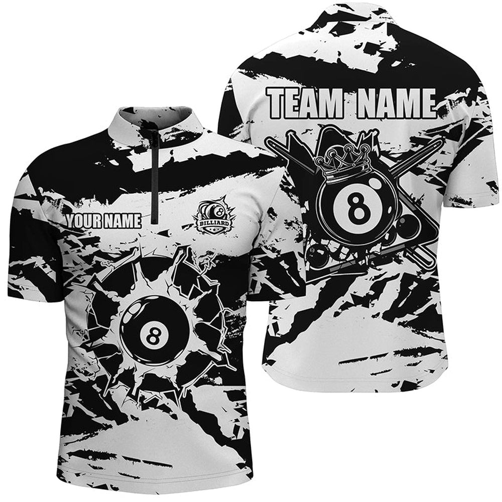 Billiard Polo Shirts, Black White 8 Ball Pool Paint Style Billiards Polo Shirts Best Custom Billiard Shirts Design, Billiards Team Shirts