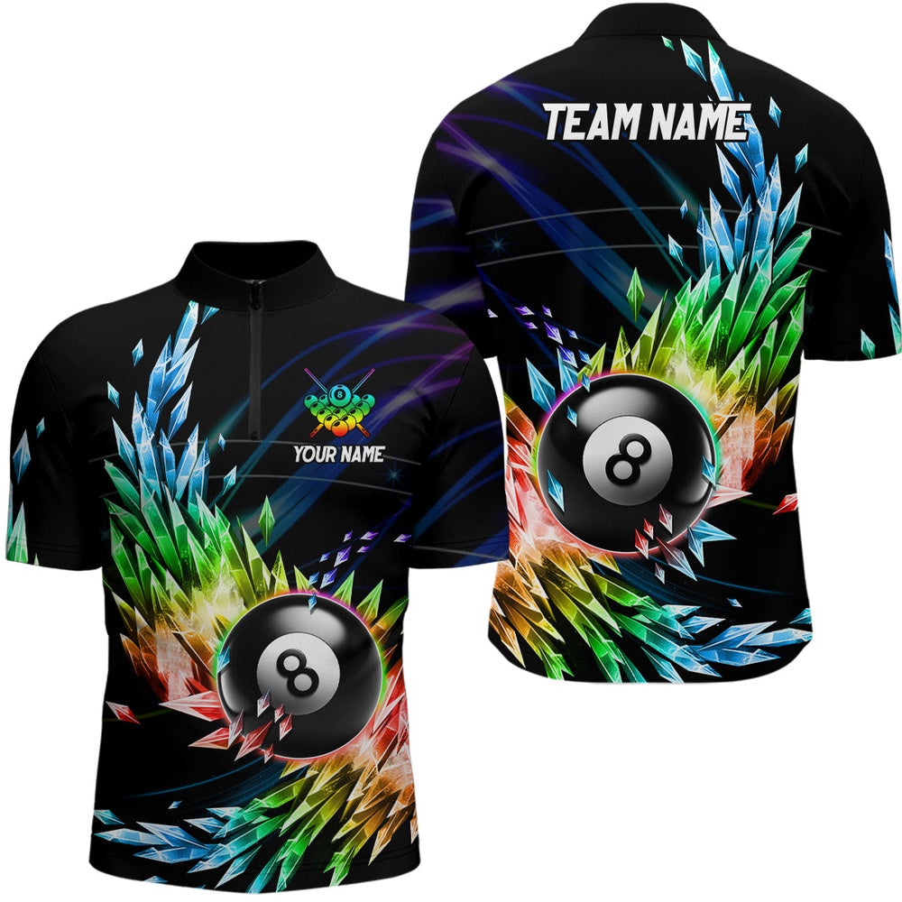 Billiard Polo Shirts, Colorful Frozen Ice Billiard Polo Shirts Custom 8 Ball Billiard Attire Jerseys, Billiards Team Shirts