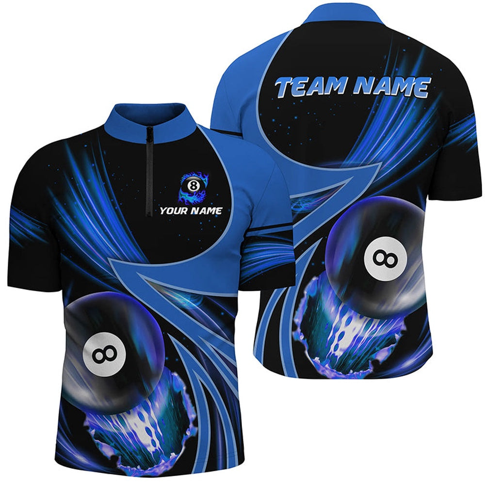 Billiard Polo Shirts, Custom 3D Blue Jerseys Billiard 8 Ball Polo Shirts, Team League Billiard Shirts, Billiards Team Shirts