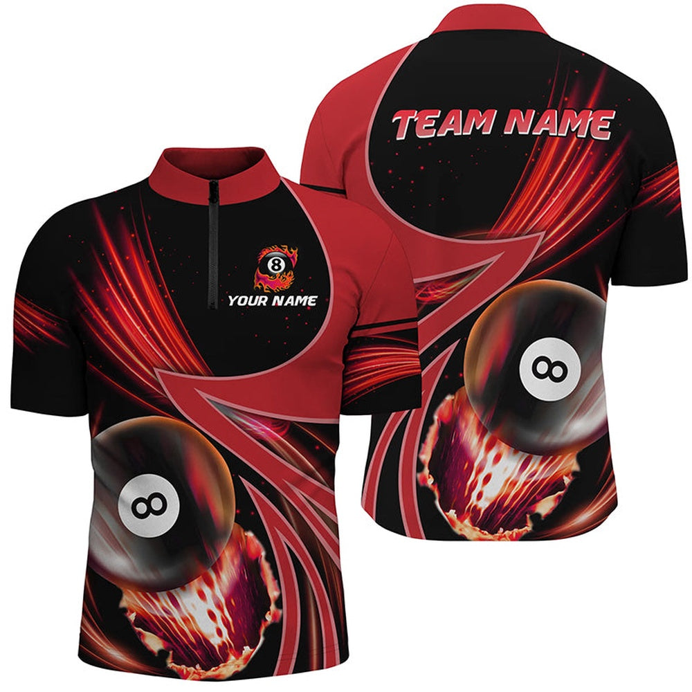 Billiard Polo Shirts, Custom 3D Red Jerseys Billiard 8 Ball Polo Shirts, Team League Billiard Shirts, Billiards Team Shirts