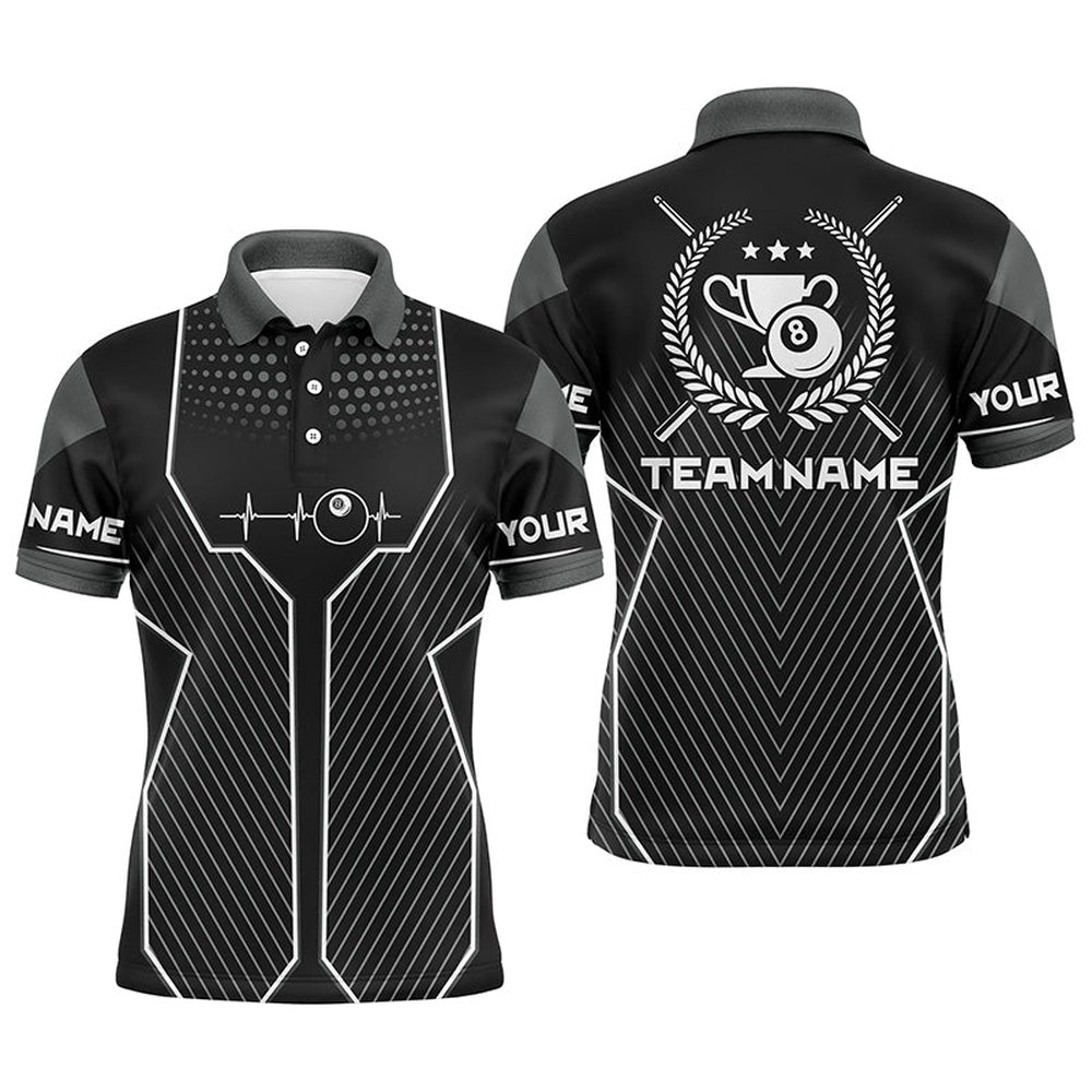 Billiard Polo Shirts, Custom 8 Ball Heartbeat Funny Billiard Polo Shirts Personalized Pool Jerseys For Player, Billiards Team Shirts