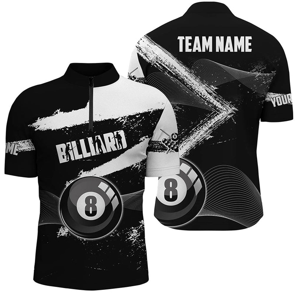 Billiard Polo Shirts, Custom Ball 8 Black Grunge Billiard Polo Shirts, Personalized 8 Ball Pool Billiard Jerseys, Billiards Team Shirts