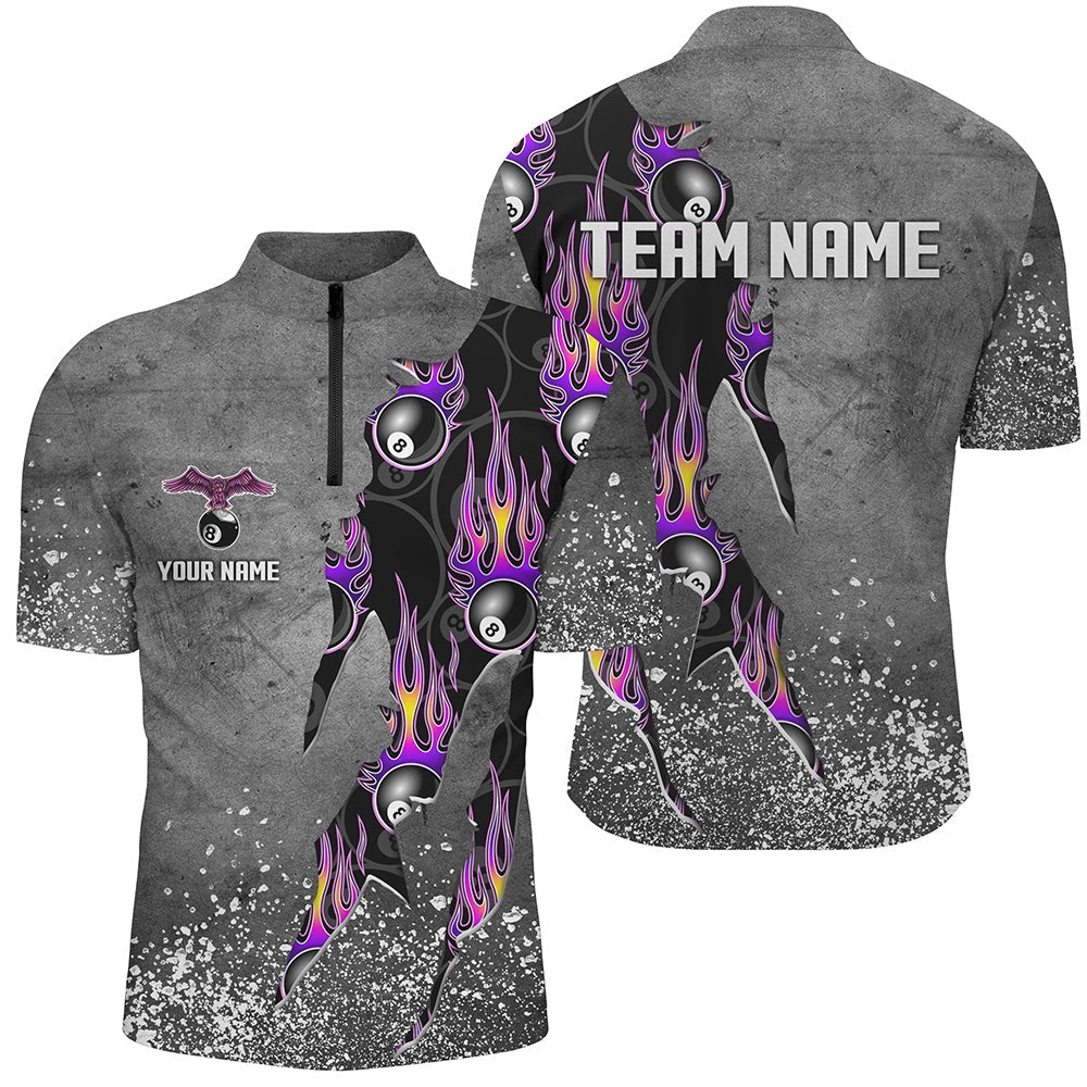 Billiard Polo Shirts, Custom Ball 8 Grey Grunge Billiard Shirts Best Custom Team Name Billiard Jerseysâ Purple, Billiards Team Shirts