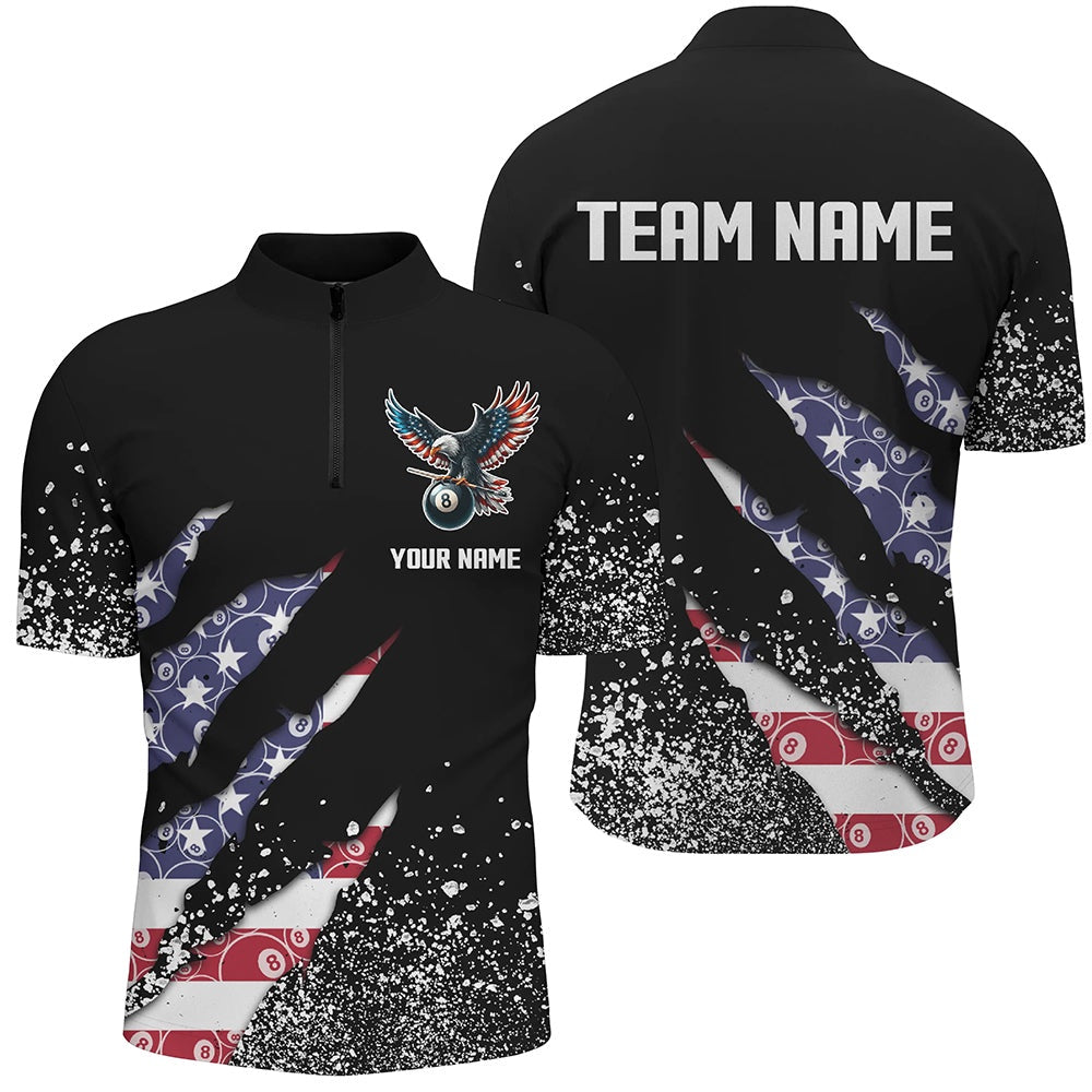 Billiard Polo Shirts, Custom Ball 8 Us Flag Black Grunge Billiard Polo & Polo Shirt Best Billiard Team Jersey, Billiards Team Shirts