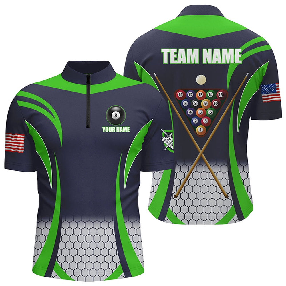 Billiard Polo Shirts, Custom Green 8 Bal Pool Billiard Jersey Polo Shirt, Team League Billiard Shirts, Billiards Team Shirts