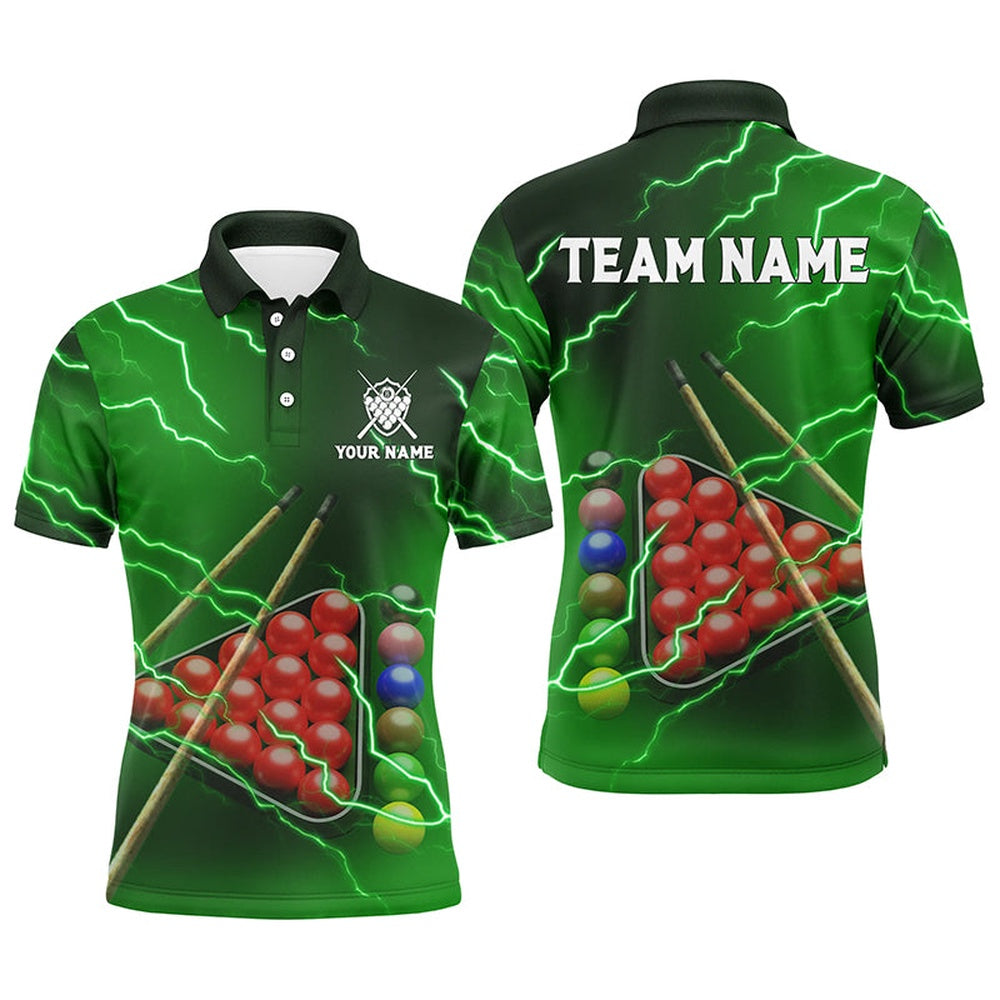 Billiard Polo Shirts, Custom Green Thunder Lightning Billiard Polo Shirts Perfect Billiard Team Shirts For Player, Billiards Team Shirts