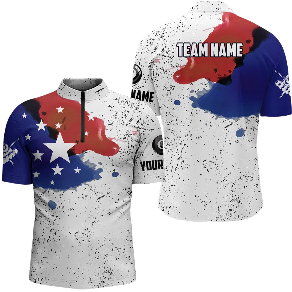 Billiard Polo Shirts, Custom Grunge Style American Flag Billiard Polo Shirt Patriotic Billiard Shirts, Billiards Team Shirts