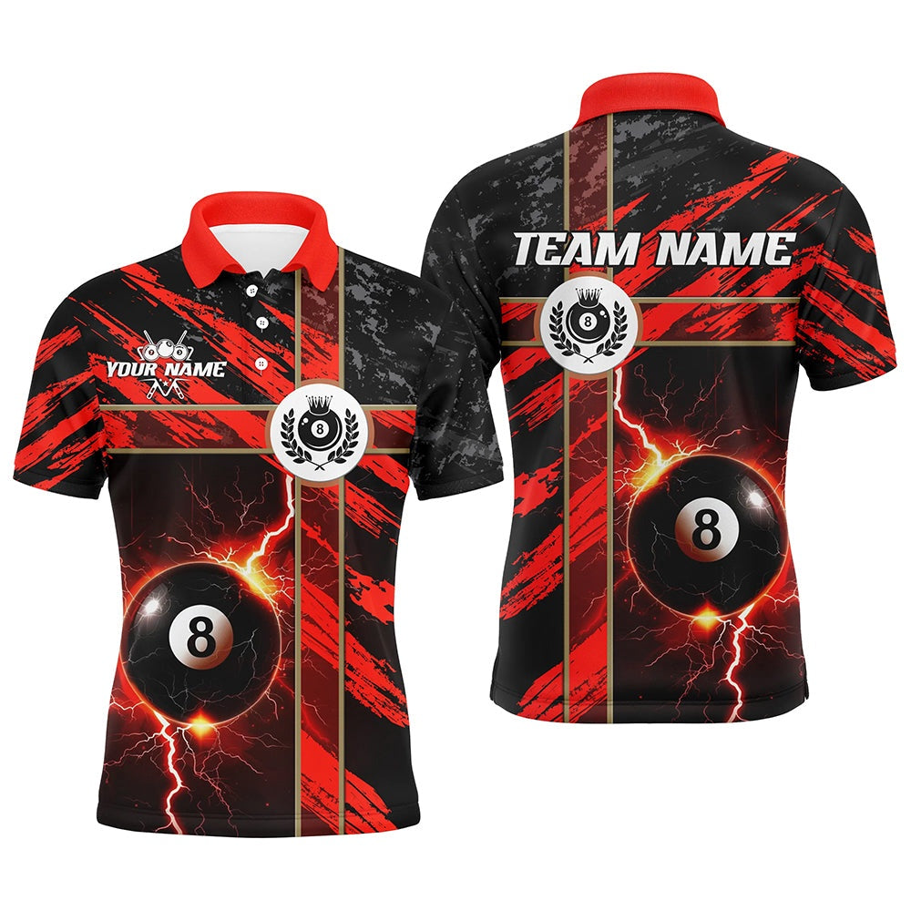 Billiard Polo Shirts, Custom Multi-Color 8 Ball Pool Thunder Grunge Polo & Polo Shirts Team League Billiard Jerseys, Billiards Team Shirts