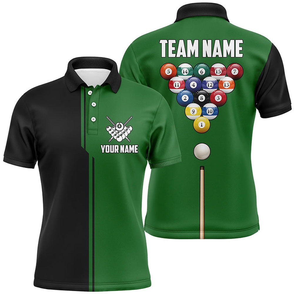 Billiard Polo Shirts, Custom Name Black And Green Billiard Polo Shirts Custom Gifts For Billiards Players, Billiards Team Shirts