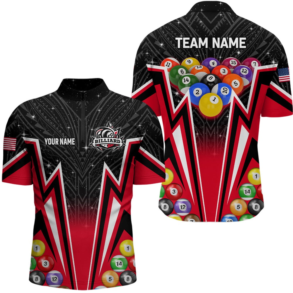 Billiard Polo Shirts, Custom Red 3D 8 Ball Billiard Jersey Polo 8 Ball Pool Team League Billiard Shirt, Billiards Team Shirts