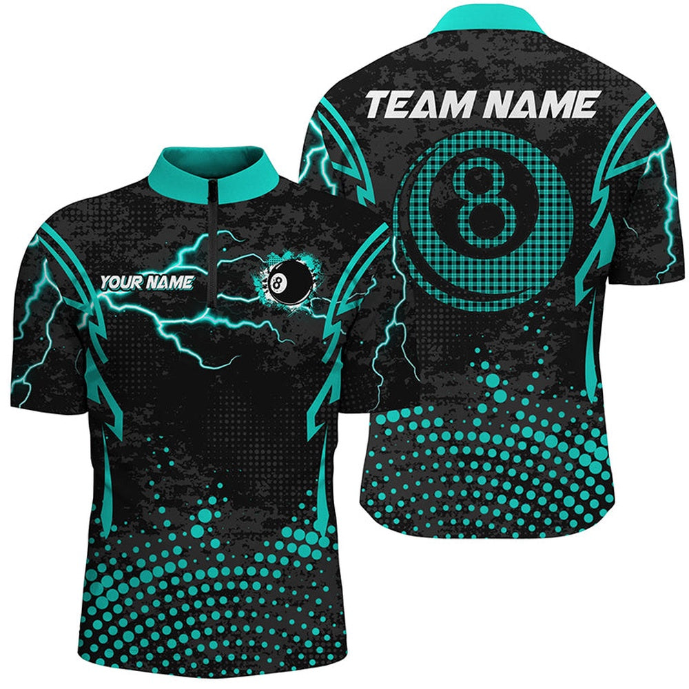 Billiard Polo Shirts, Custom Turquoise 8 Ball Point Billiard Polo Shirt Billiards Apparel Clothing, Billiards Team Shirts