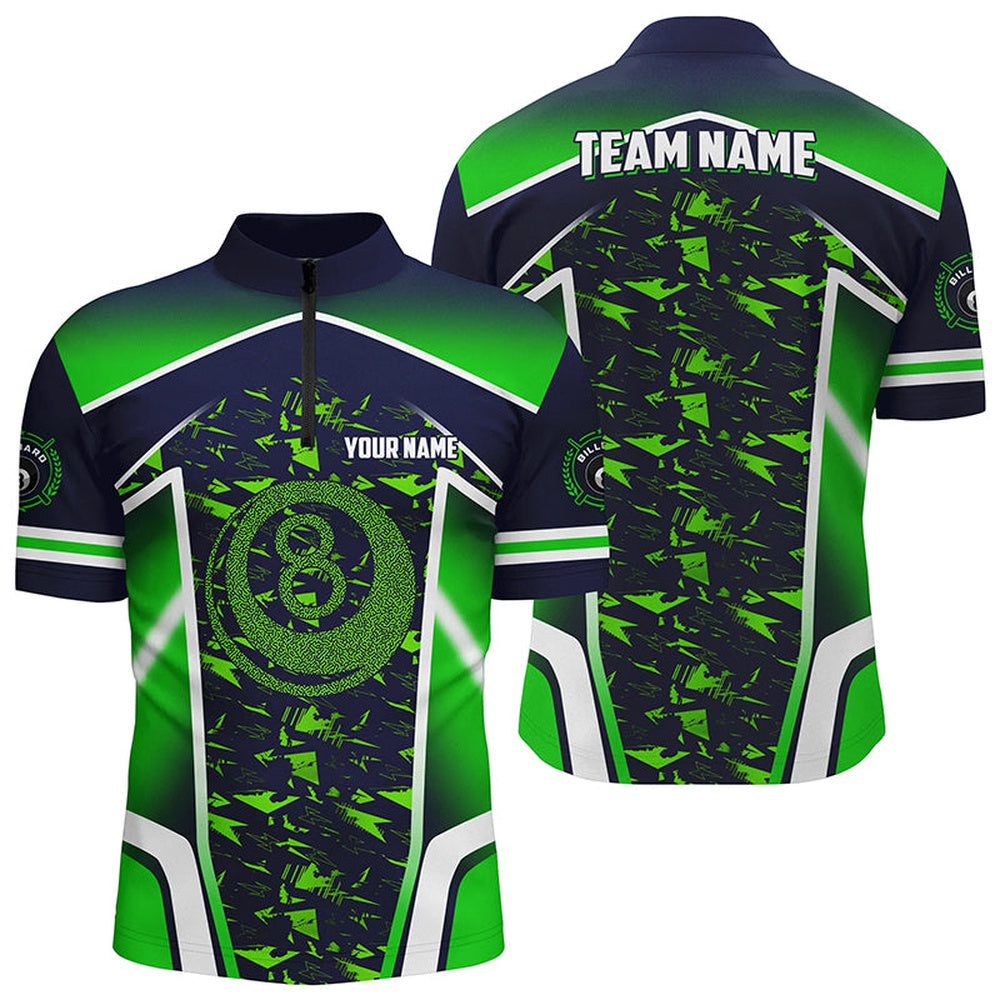 Billiard Polo Shirts, Customized 8 Ball Billiard Abstract Green 3D Polo Shirts Best Billiard Uniform, Billiards Team Shirts