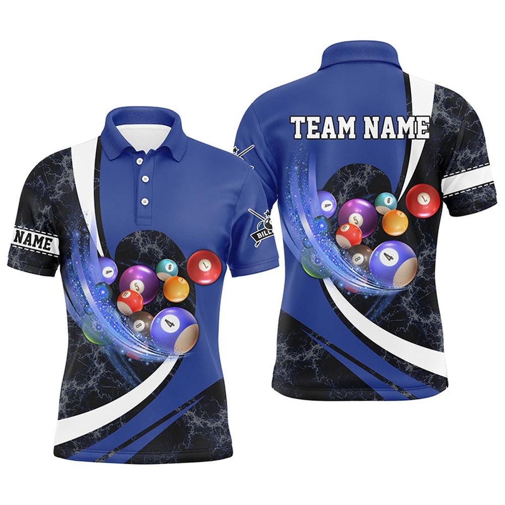 Billiard Polo Shirts, Customized Black Blue Billiard Balls 3D Polo Shirts Best Custom Billiard Team Jersey, Billiards Team Shirts