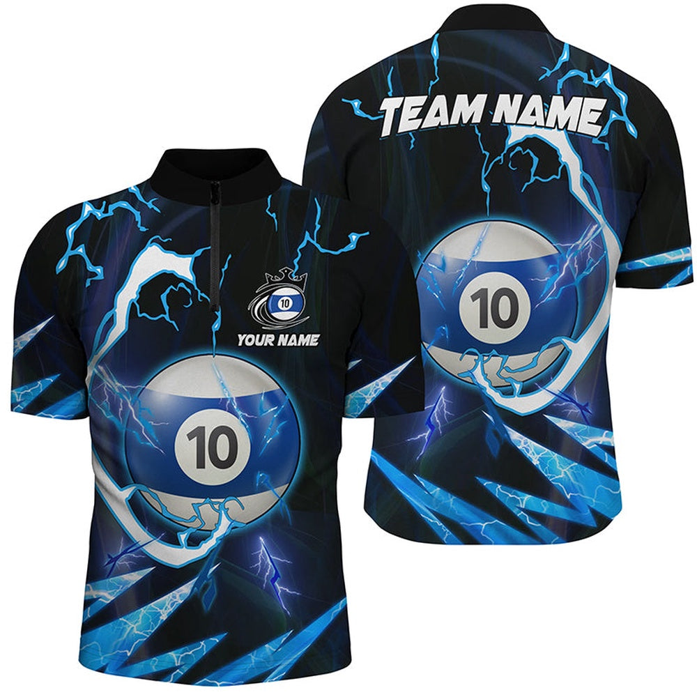 Billiard Polo Shirts, Customized Blue 10 Ball Pool Thunder Lighting Polo Shirt 8 Ball Billiard Shirts, Billiards Team Shirts