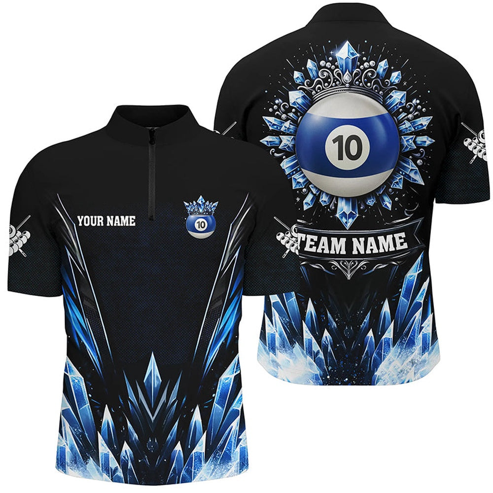 Billiard Polo Shirts, Customized Blue Icy Funny 10 Ball Pool Crown Polo Shirt Custom Billiard Jersey, Billiards Team Shirts