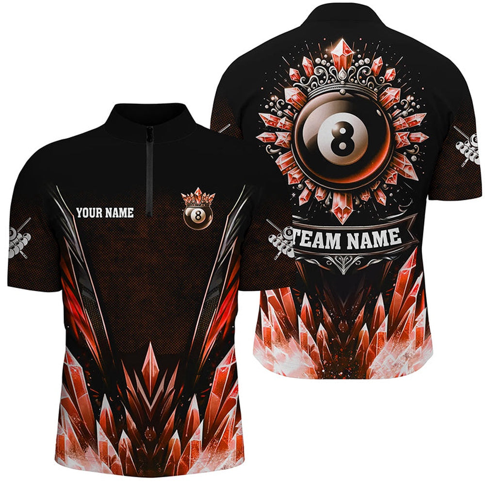 Billiard Polo Shirts, Customized Red Icy Funny 8 Ball Pool Crown Polo Shirts Custom Billiard Jerseys, Billiards Team Shirts