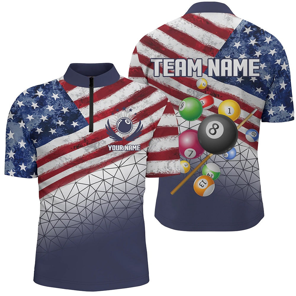 Billiard Polo Shirts, Customized Us Flag 3D Billiard Balls Polo & Polo Shirt, Patriotic Billiard Jersey Attire, Billiards Team Shirts
