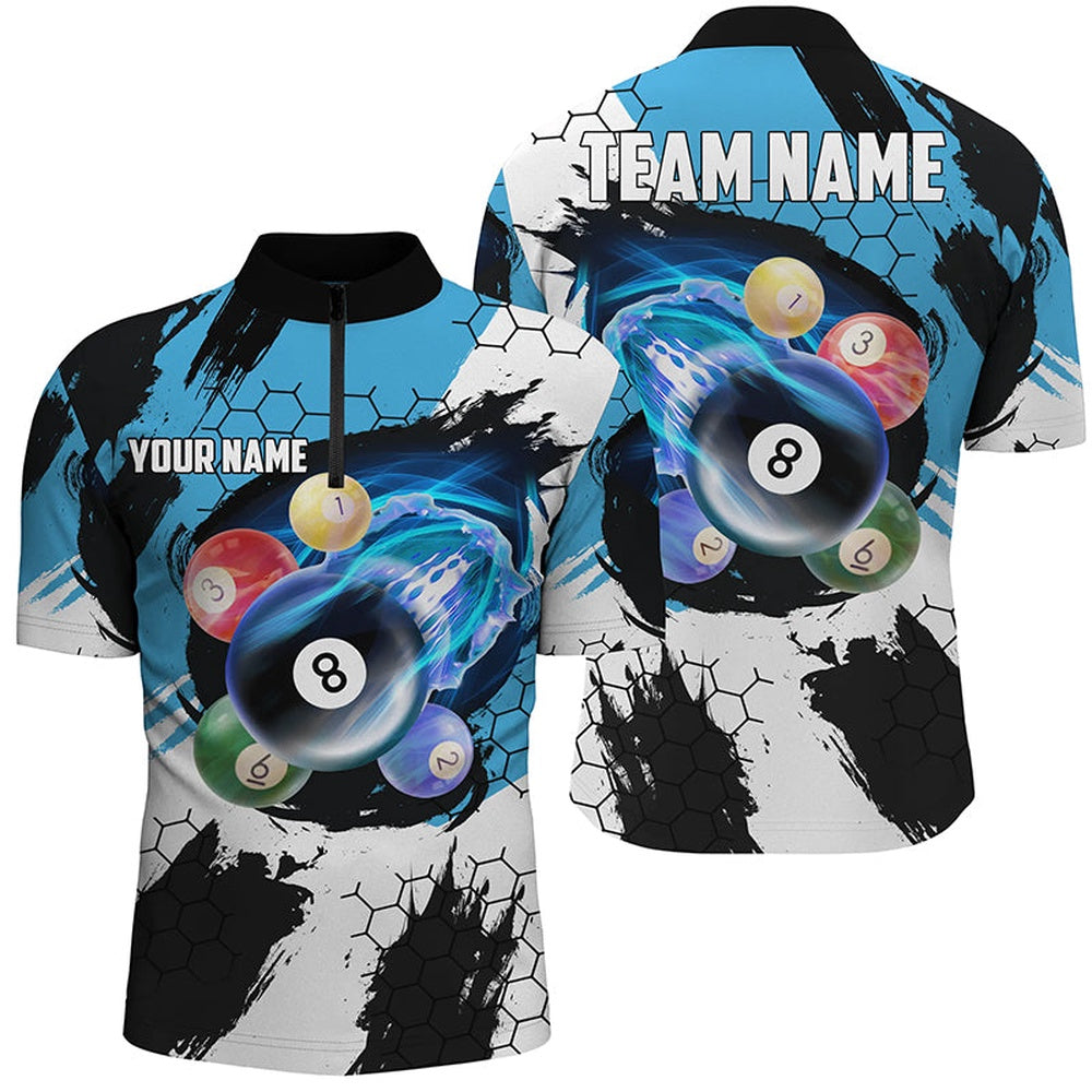 Billiard Polo Shirts, Funny Billiard Balls Custom Name 3D Polo Shirts, Funny Pool League Shirts, Billiards Team Shirts