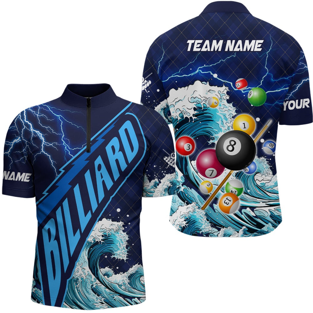 Billiard Polo Shirts, Funny Billiard Balls Waves Custom Polo Shirts, Unique Billiard Attire Design, Billiards Team Shirts