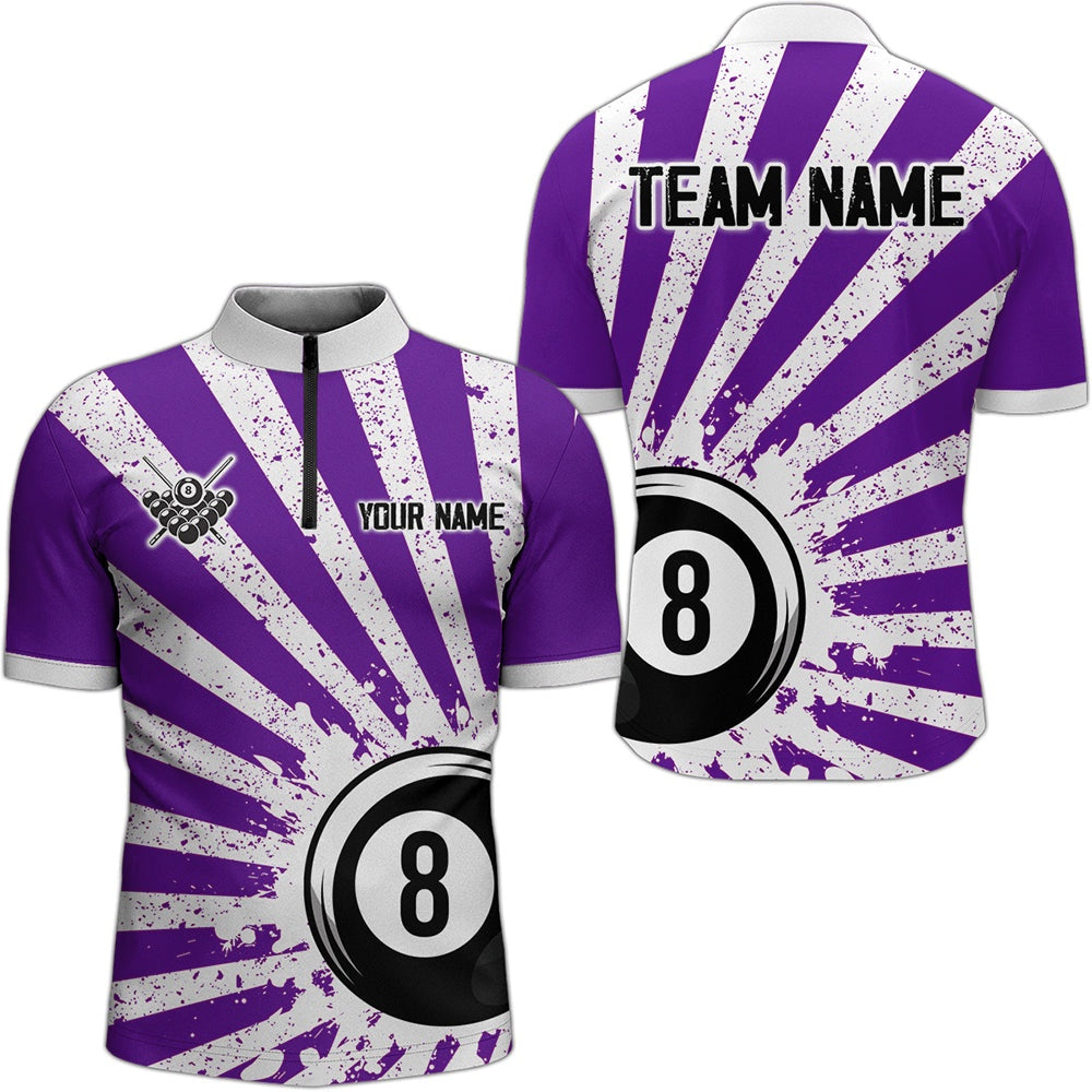 Billiard Polo Shirts, Funny Grunge Billiard 8 Ball Polo & Polo Shirts Custom Purple 8 Ball Pool Jerseys Attire, Billiards Team Shirts