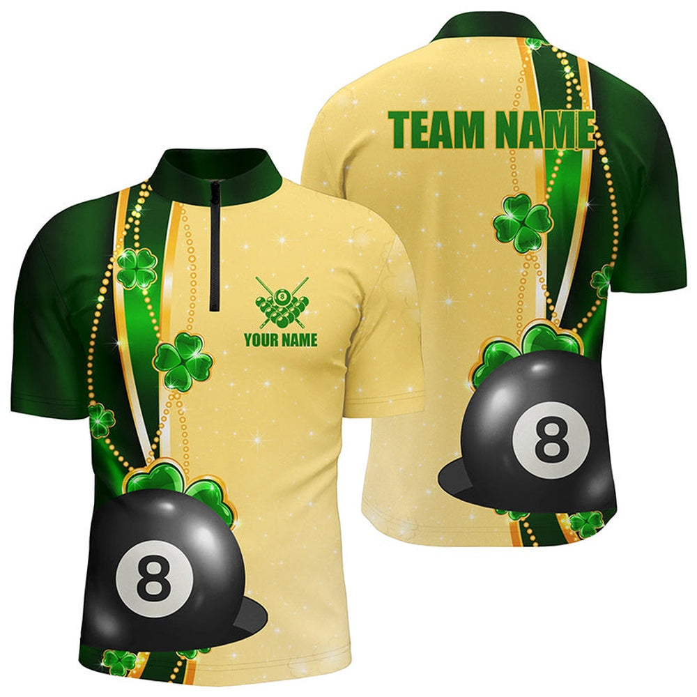Billiard Polo Shirts, Funny St Patricks Day Shirts Custom Name Billiard Polo Shirts, 3D 8 Ball Pool Patrick Gifts, Billiards Team Shirts