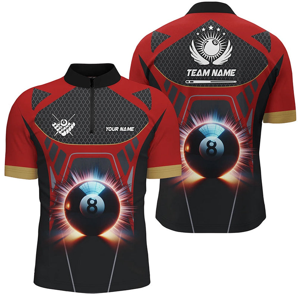 Billiard Polo Shirts, Glowing 8 Ball Pool Billiard Polo Shirts Custom 3D Billiard Sport Jersey Red, Billiards Team Shirts