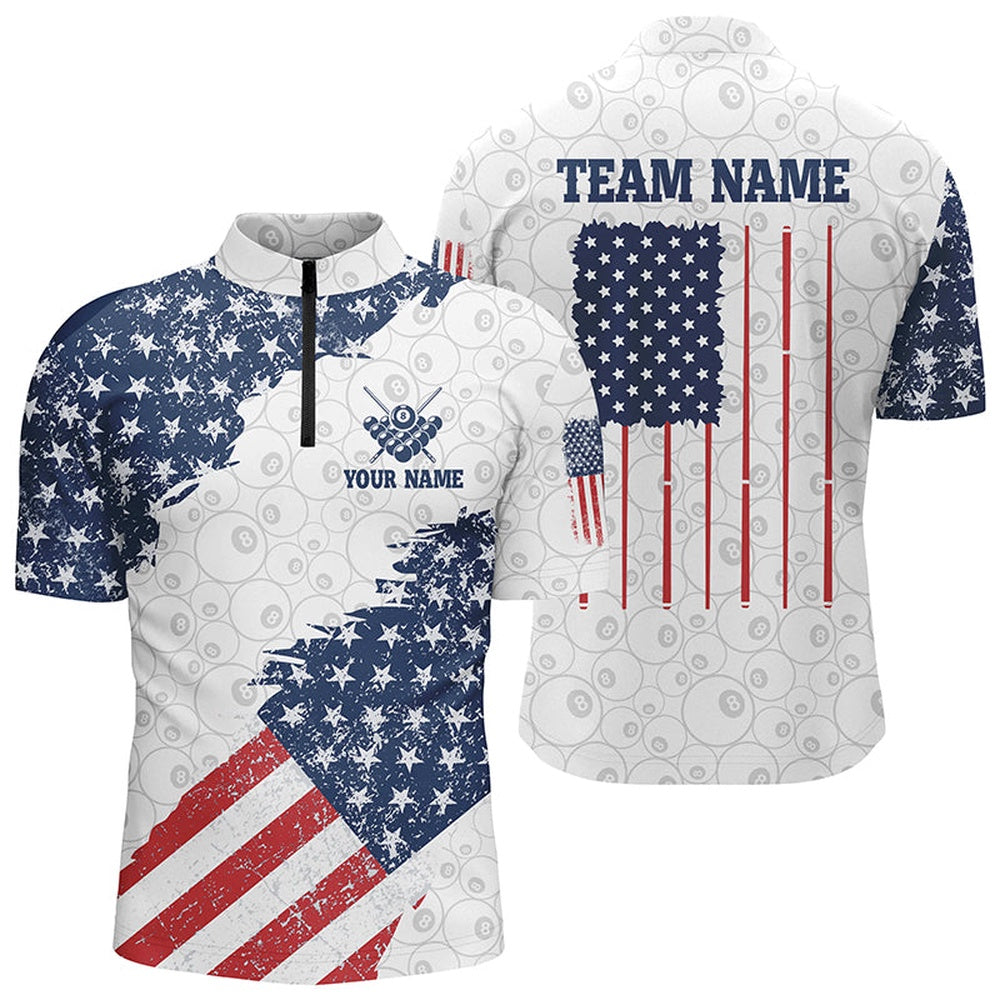Billiard Polo Shirts, Grunge American Flag Billiard Polo Shirts Custom Patriotic US Flag Design Billiard Shirts, Billiards Team Shirts