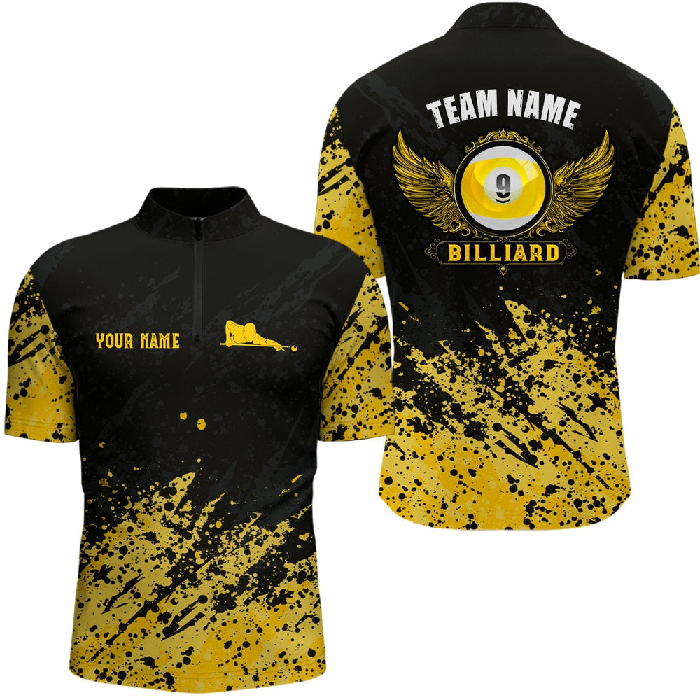 Billiard Polo Shirts, Grunge Texture Ball 9 Billiard Polo Shirts Custom Name, Billiard Shirt Design, Billiards Team Shirts