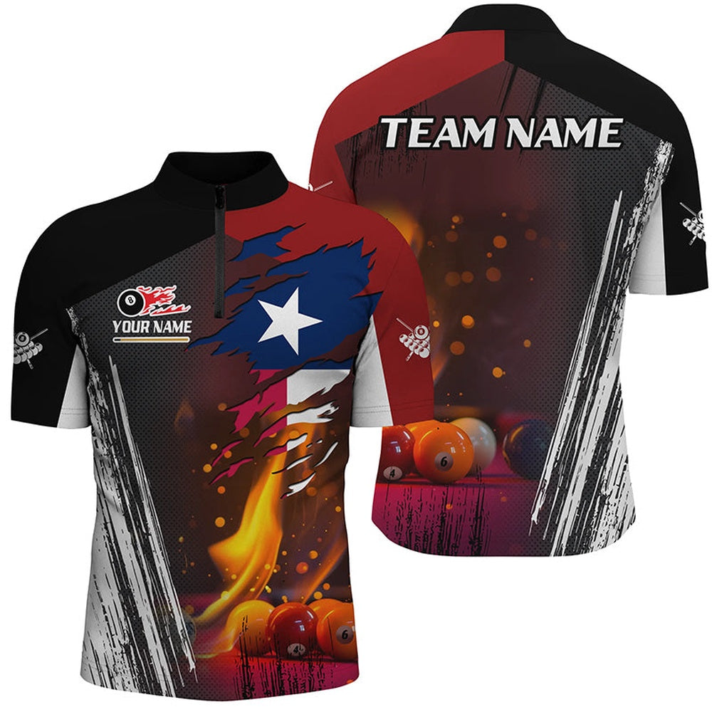 Billiard Polo Shirts, Patriotic Texas Flag Billiard Balls Fire Flame Custom Billiard Polo Shirt, Billiard Team Jersey, Billiards Team Shirts