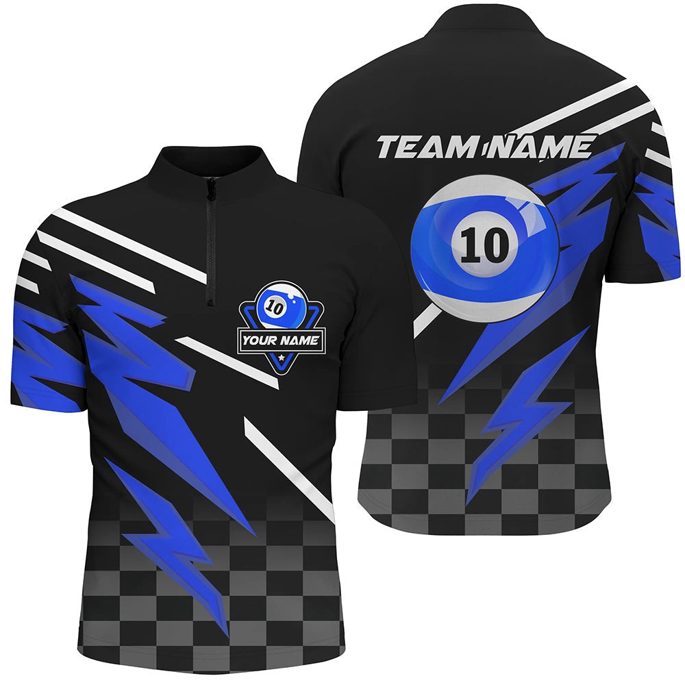Billiard Polo Shirts, Personalized 10 Ball Pool Tournat Billiards Shirts, 10 Ball Billiard Blue Team Jerseys, Billiards Team Shirts