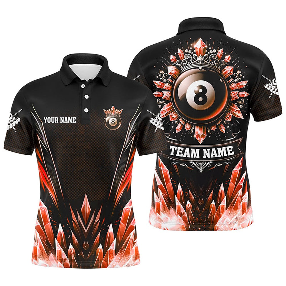 Billiard Polo Shirts, Personalized 3D Red Icy Funny 8 Ball Pool Crown Billiard Polo Shirts Custom Billiard Jerseys, Billiards Team Shirts